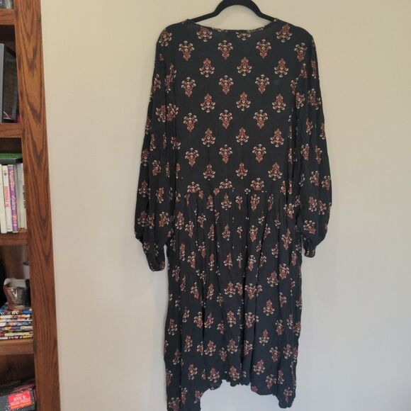 Knox Rose Womens Boho Bishop Sleeve Floral Dress Size 3X Black Tassel Pockets - Picture 7 of 10